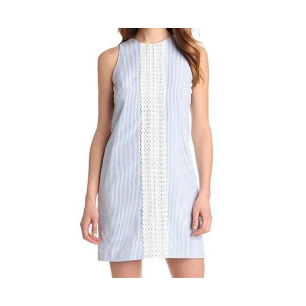 Women's LONDON TIMES Blue & White Striped Mini Shift Dress Size 4